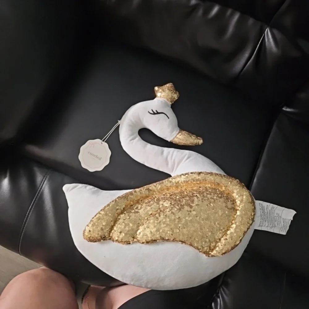 Cove Swan Pillow with Gold Sequins